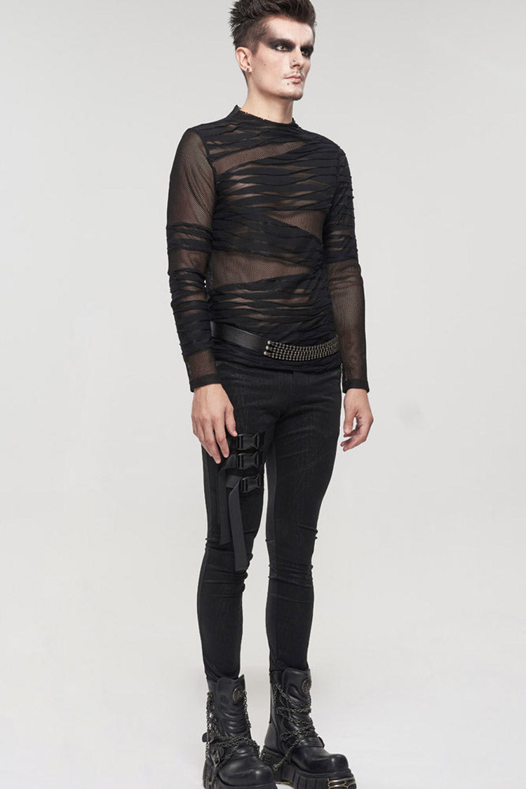 Black Gothic Bandage Design Net Yarn Perspective Sweater