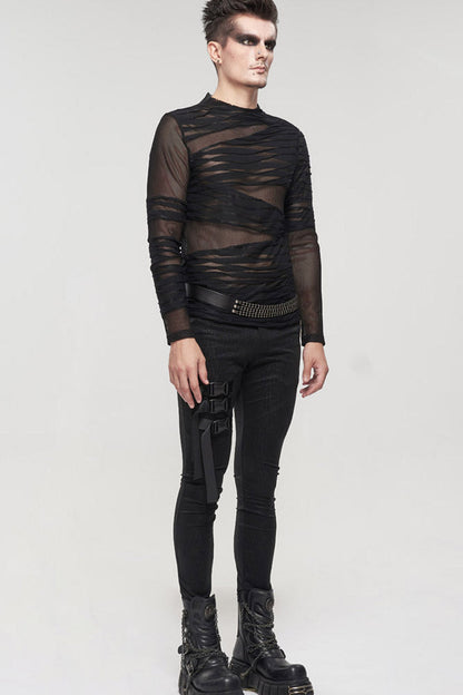 Black Gothic Bandage Design Net Yarn Perspective Sweater