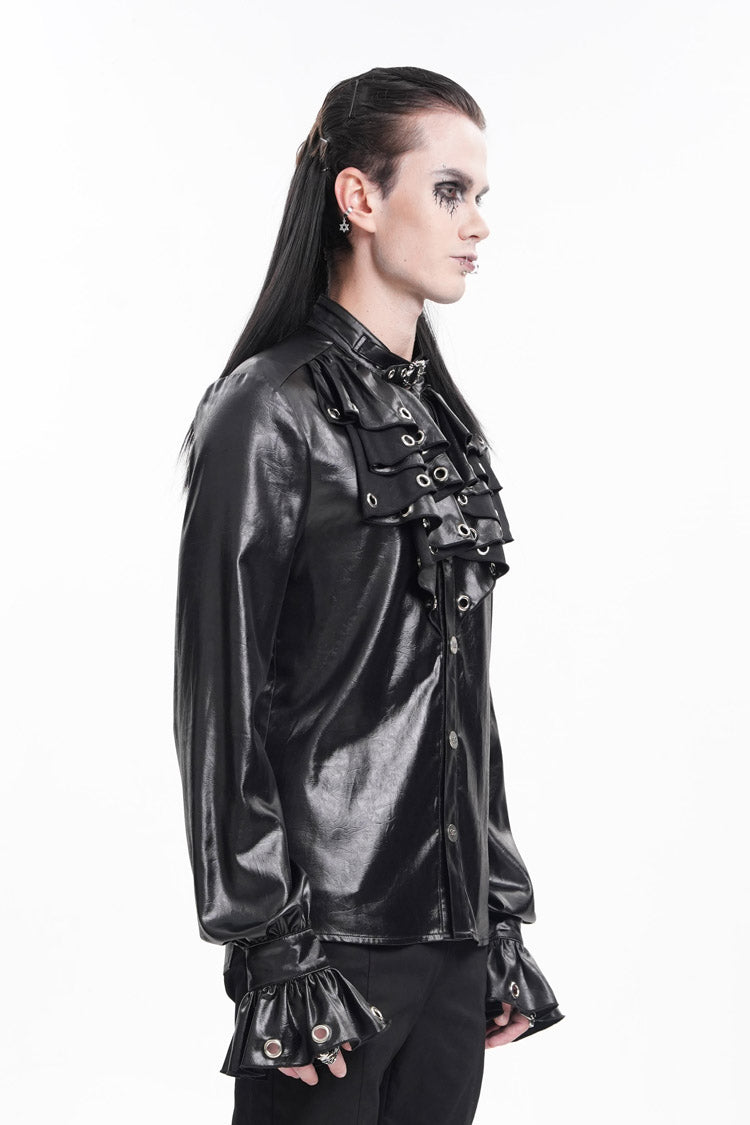 Black Long Sleeves Eyelets Buckle Gothic Blouse