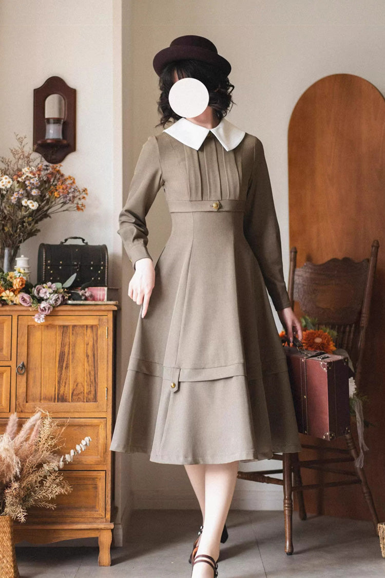 Khaki [forest Antique Trunk] Lapel Collar Long Sleeves Classic Lolita Dress