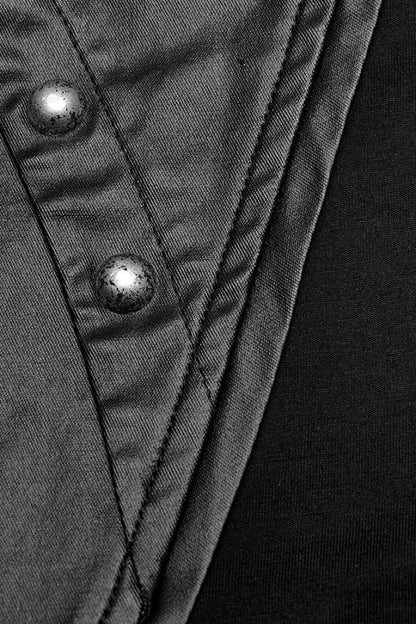 Black Faux Leather Stitching Mesh Sheer Metal Rivets Steampunk Vest