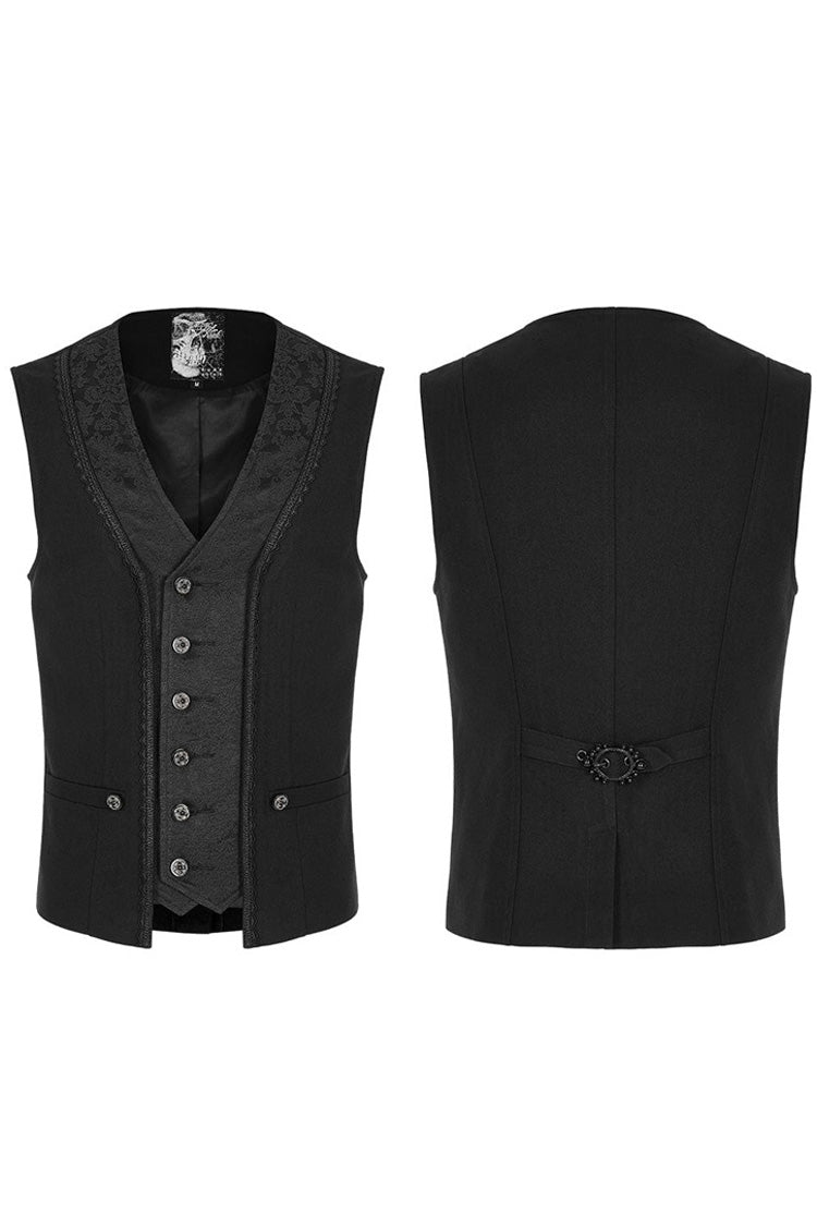 Black Punk Jacquard V-neck Stitching Three Dimensional Engraving Hand Sewn Button Lace Short Vest