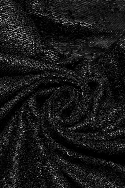 Black Lapel Collar Long Sleeves Faux Leather Stitching Punk Blouse