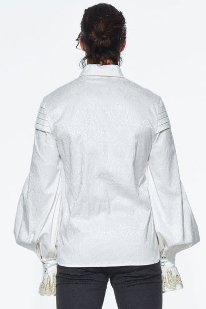 Beige Embroidered Ruffled Sleeves Jacquard Gothic Blouse