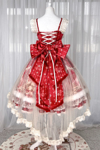 Red [happy New Year] Printed Ruffled Bow Lace Classic Chinese Style Lolita Jsk Dress