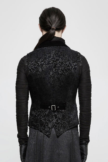 Black Jacquard Velvet Gothic V Collar Print Vest