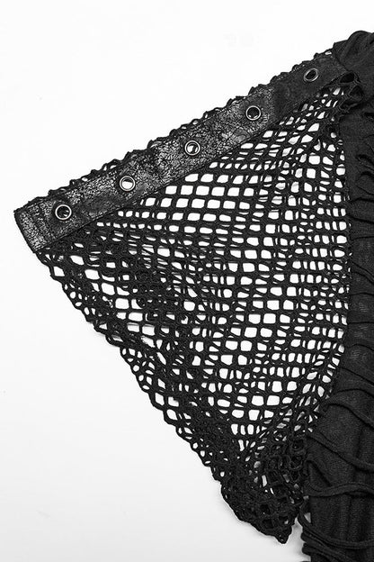 Black Short Sleeves Stitching Mesh Ripped Punk T-shirt