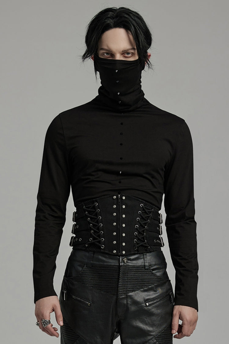 Black Multi-buckles Studded Lace-up Punk Girdle