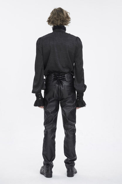 Black Stand Collar Long Sleeves Jacquard Ruffle Gothic Blouse