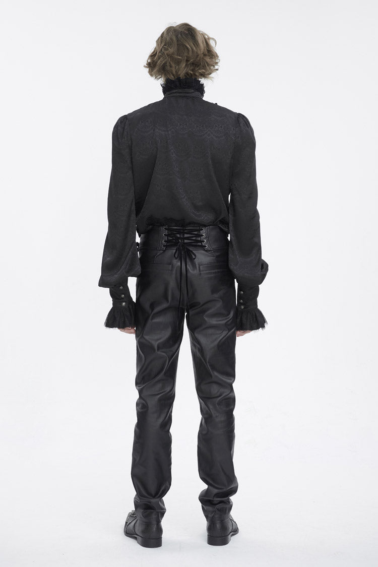 Black Stand Collar Long Sleeves Jacquard Ruffle Gothic Blouse
