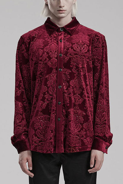 Long Sleeves Embossed Velvet Print Gothic Blouse 2 Colors