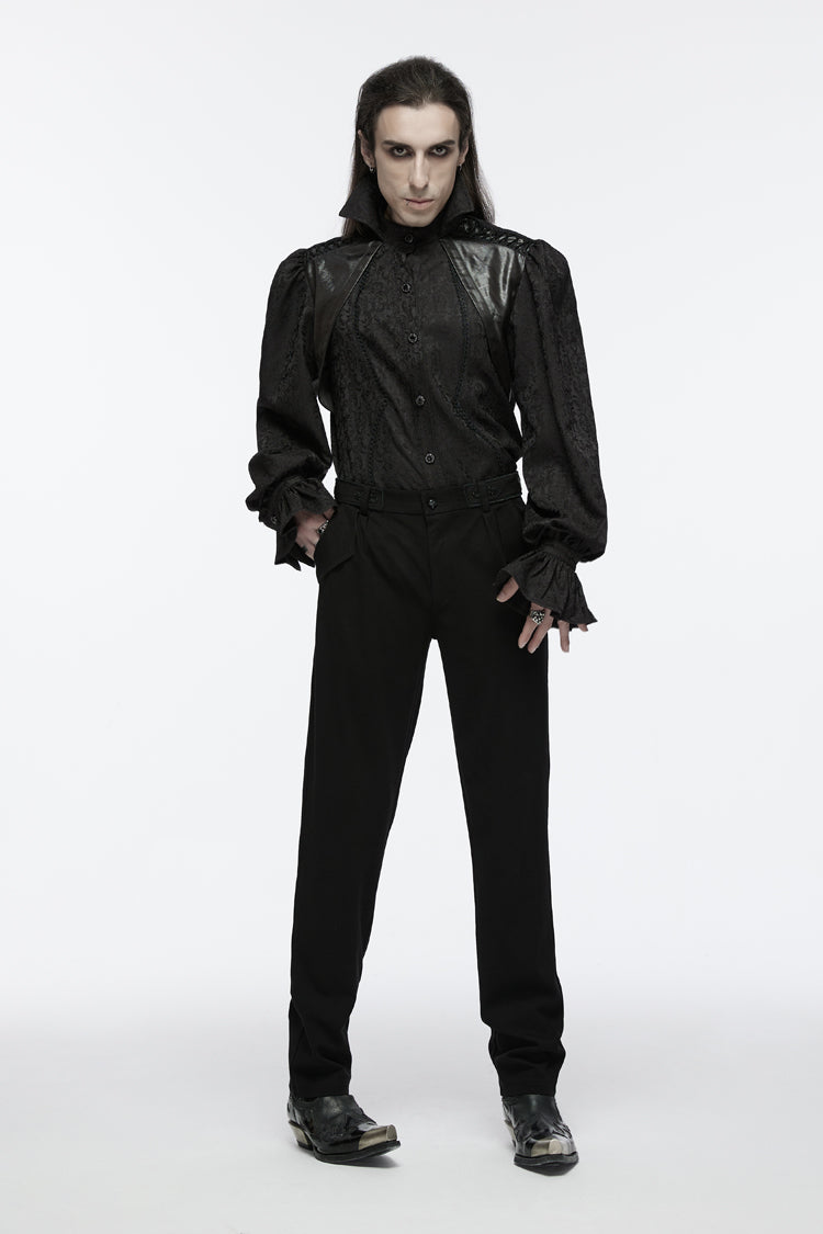Black Long Puff Sleeves Lace-up Gothic Blouse