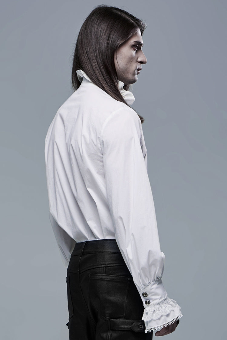 White Stand Collar Lantern Sleeves Slim Gothic Blouse