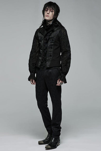Black Gothic Noble Jacquard Embroidery Pleated Ruffle Delicate Buttons Decoration Vest