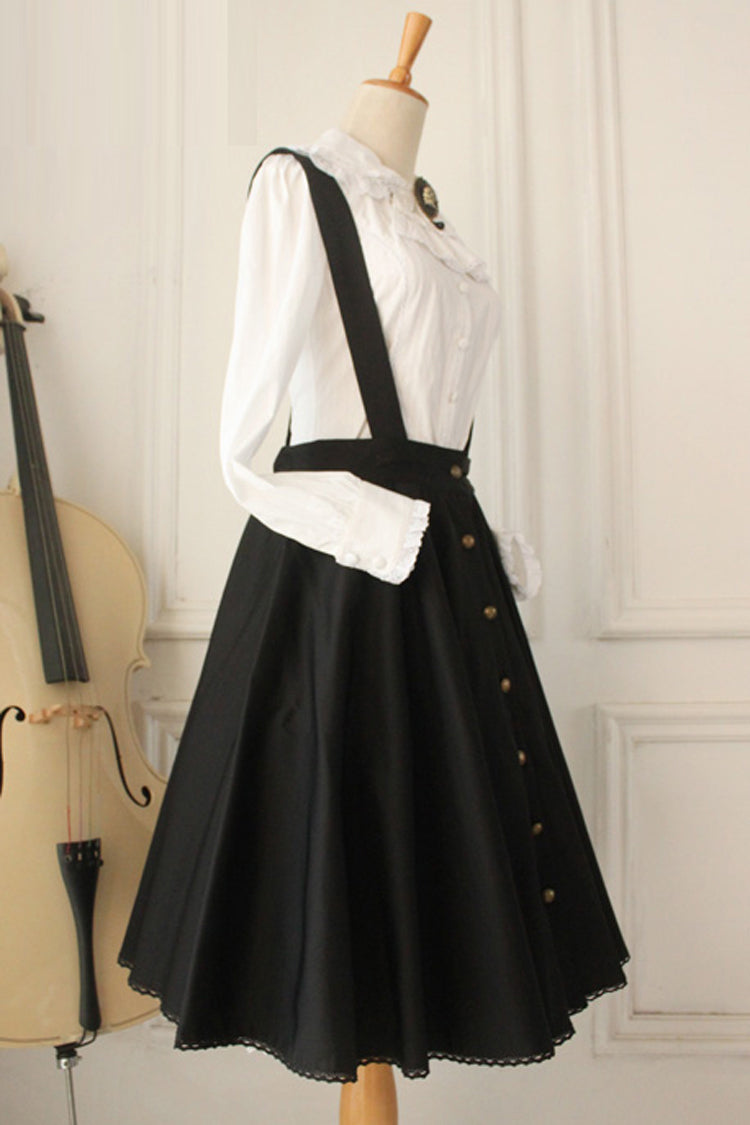 Black Single Breasted Ruffled Classic Lolita Skirt Strap Dress