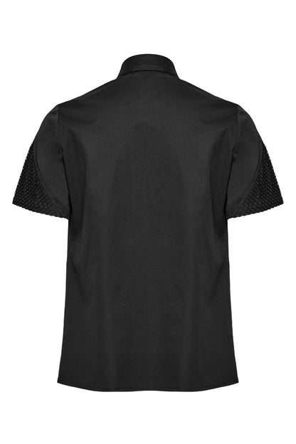 Black Lapel Collar Short Sleeves Mesh Stitching Punk Blouse