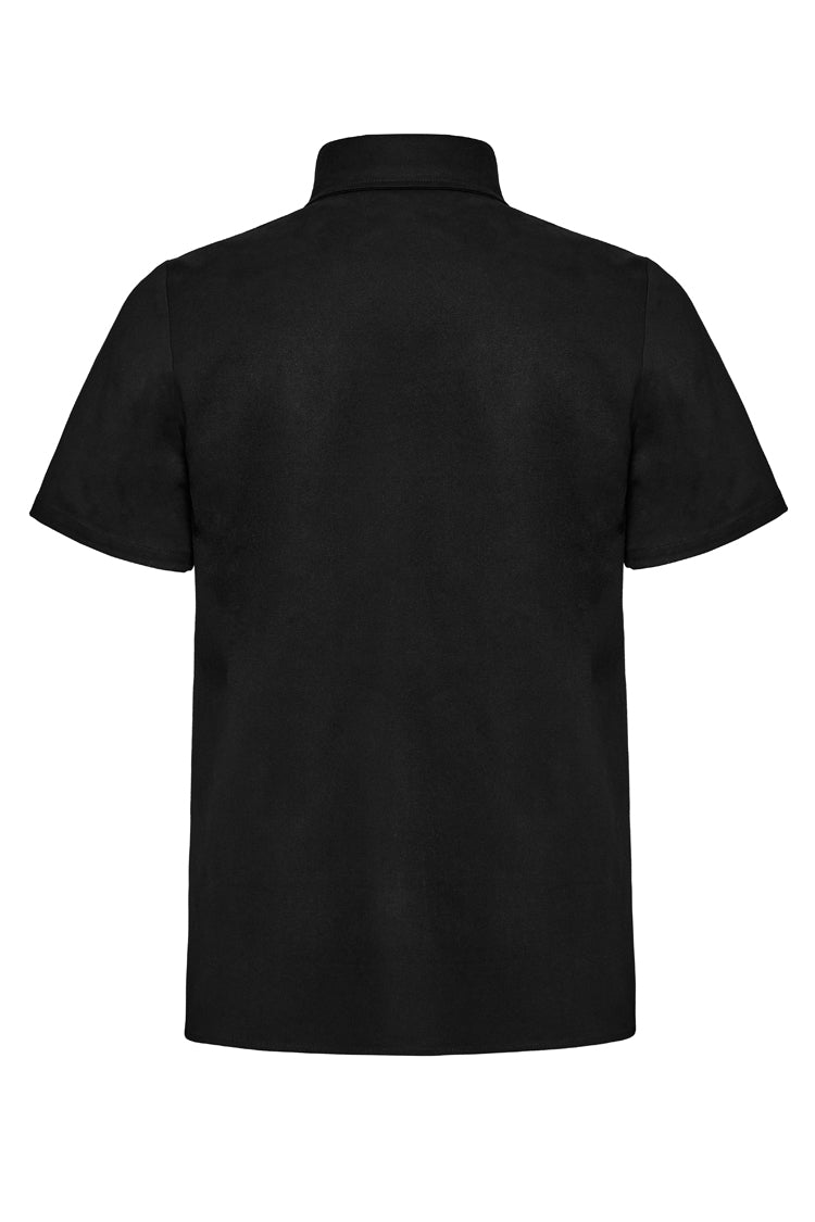 Black Lapel Collar Short Sleeves Stitching Punk Blouse