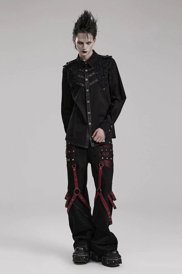 Black Hollow Hole Stitching Steampunk Blouse