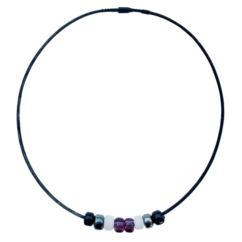 Asexual Pride/ace Ally Necklace With Czech Glass Beads on Black Rubber Cord, 18 Inches