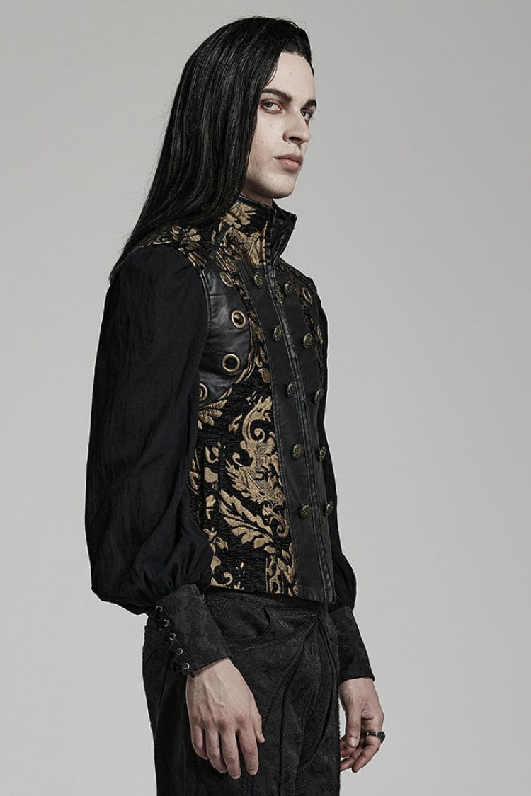 Stand Collar Jacquard Print Stitching Metal Ring Decoration Gothic Vest 2 Colors