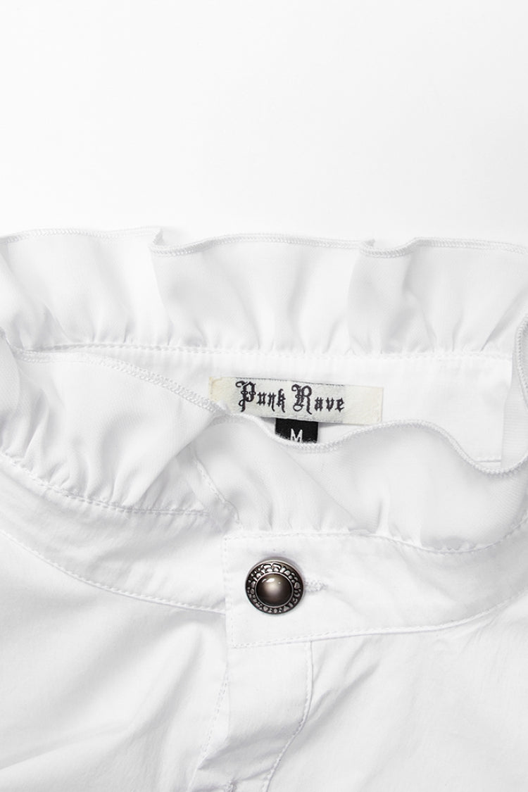 White Stand Collar Lantern Sleeves Slim Gothic Blouse