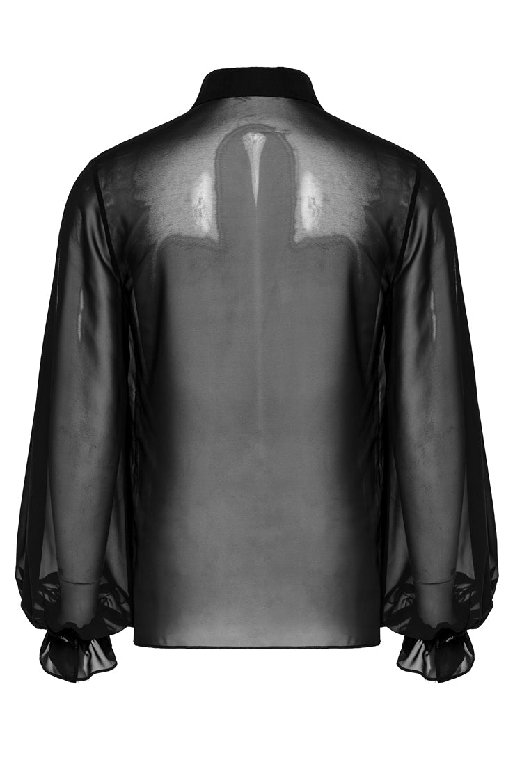 Black Lapel Collar Sheer Gothic Blouse