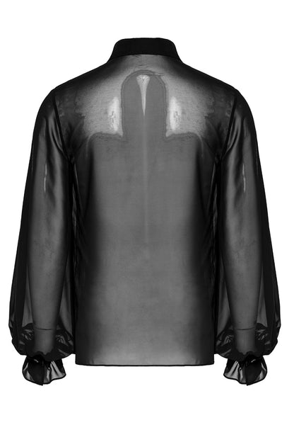 Black Lapel Collar Sheer Gothic Blouse