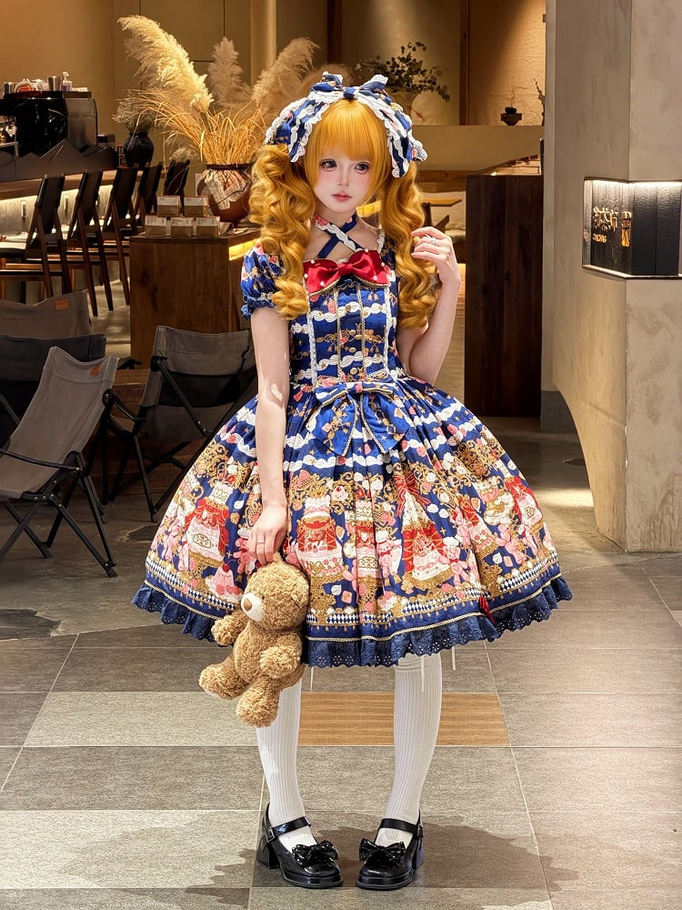 [pre-order Deadline: April 26] Retro Romance Sweet Lolita Ribbon Cake Print Halter Neck Dress