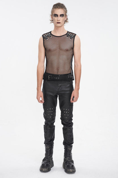 Black Round Collar Mesh Gothic Vest