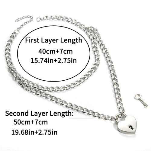 Aesthetic Chain Necklace With Lock in Form Heart / Gothic Emo Grunge Pendants