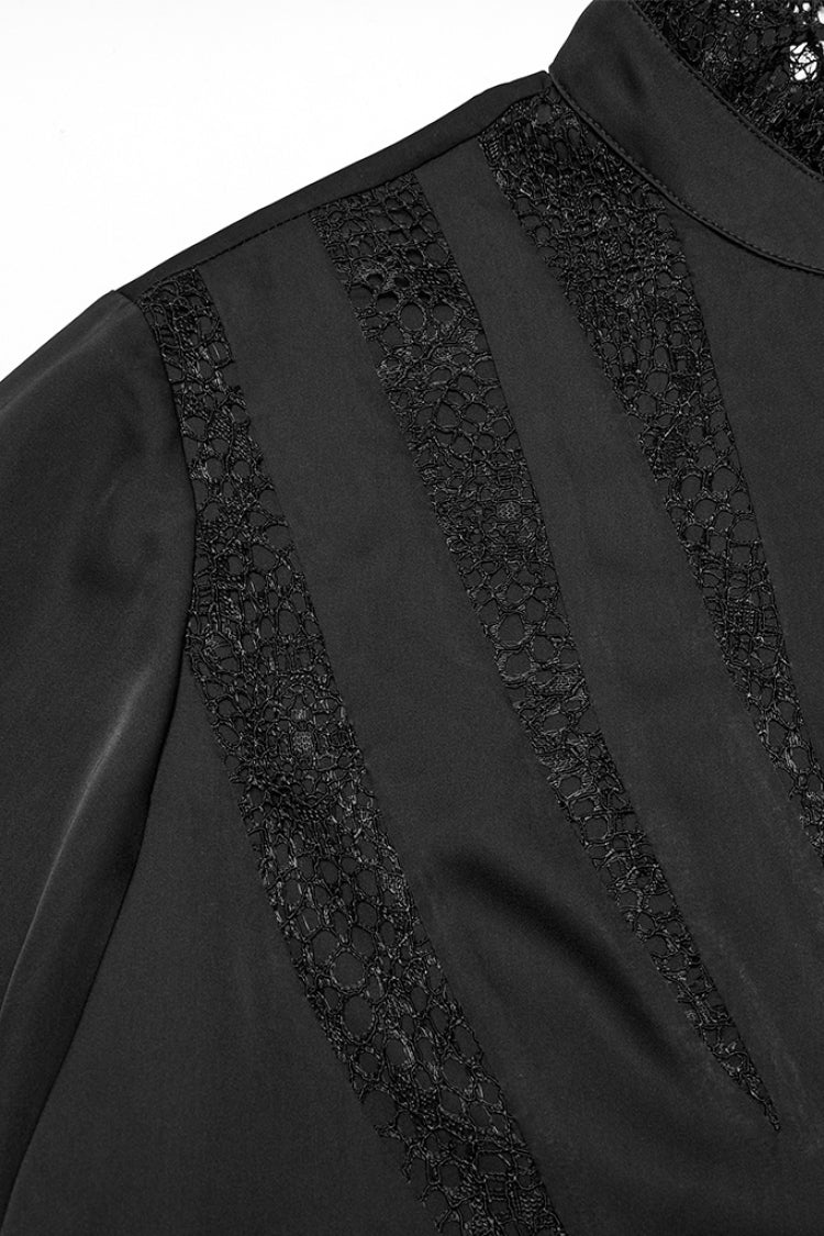 Black Stand Collar Long Puff Sleeves Stitching Lace Gothic Blouse