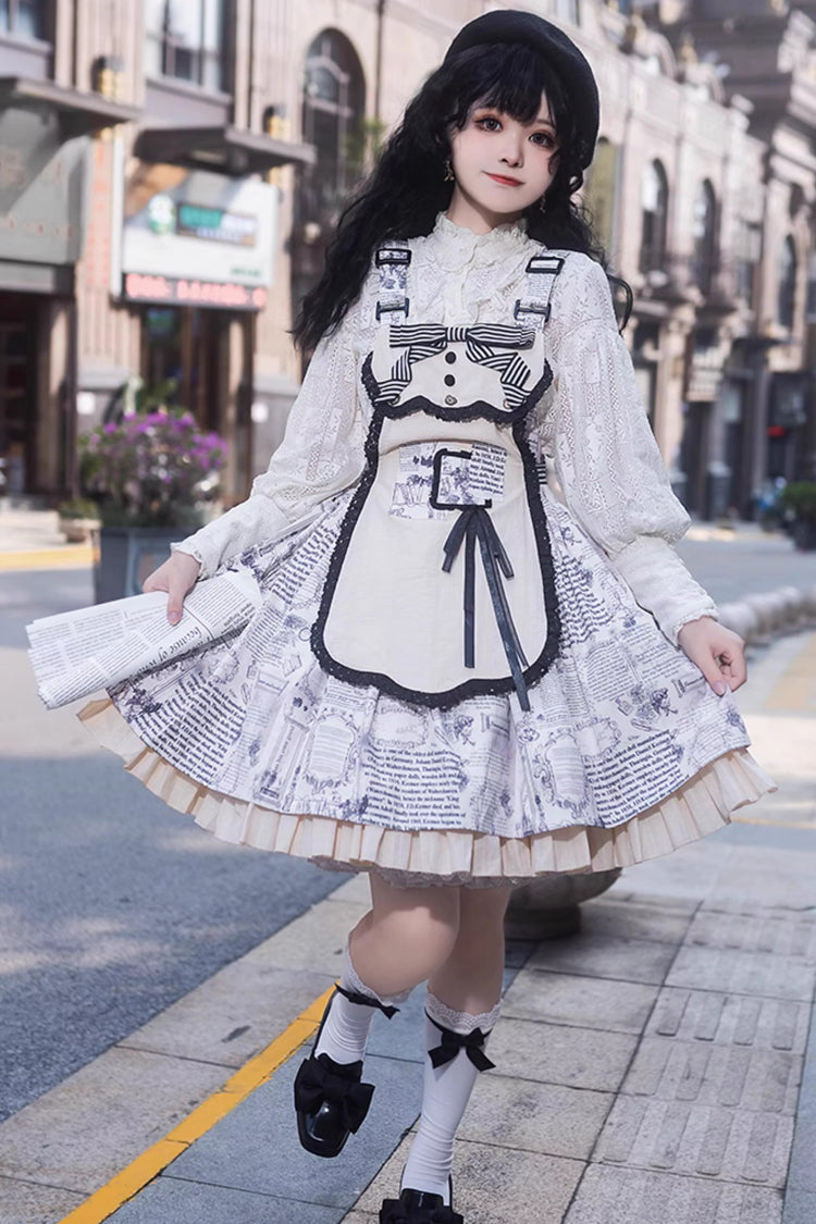 White Berlin Daily Print Removable Apron Classic Lolita Strap Dress