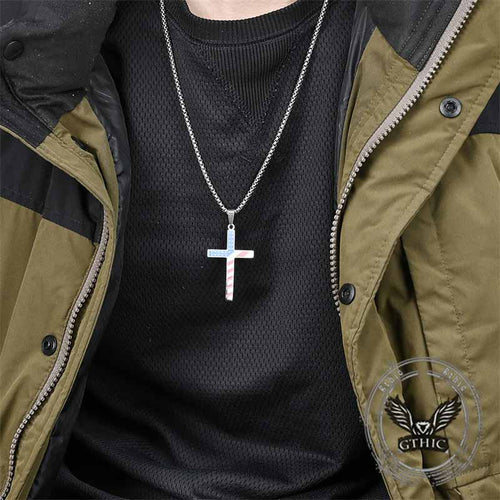 American Flag Cross Stainless Steel Pendant