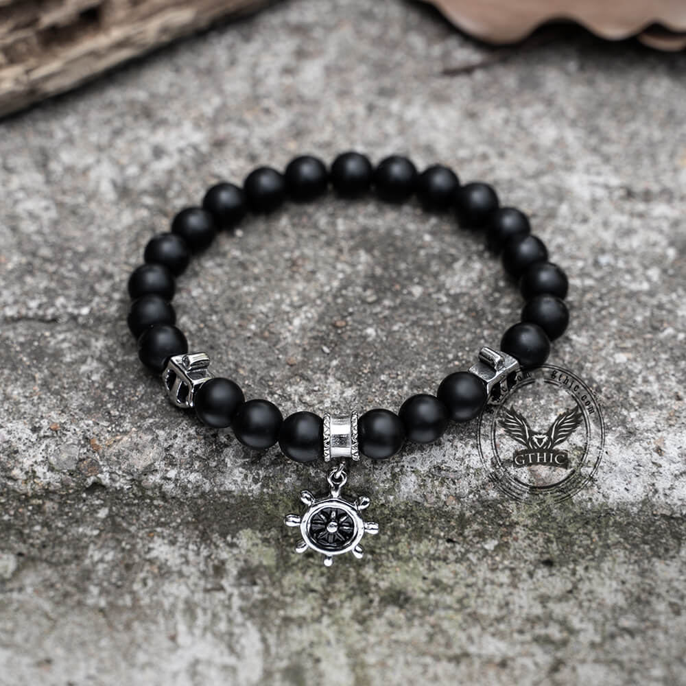 Anchor Rudder Stainless Steel Beaded Bracelet