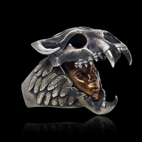 Aztec Jaguar Warrior Sterling Silver Ring