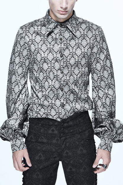 Silver Lantern Sleeves Jacquard Print Gothic Blouse