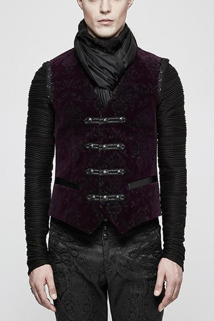 Red Gothic Velveteen Printing Front Metal Buckle Weave Strap Vest
