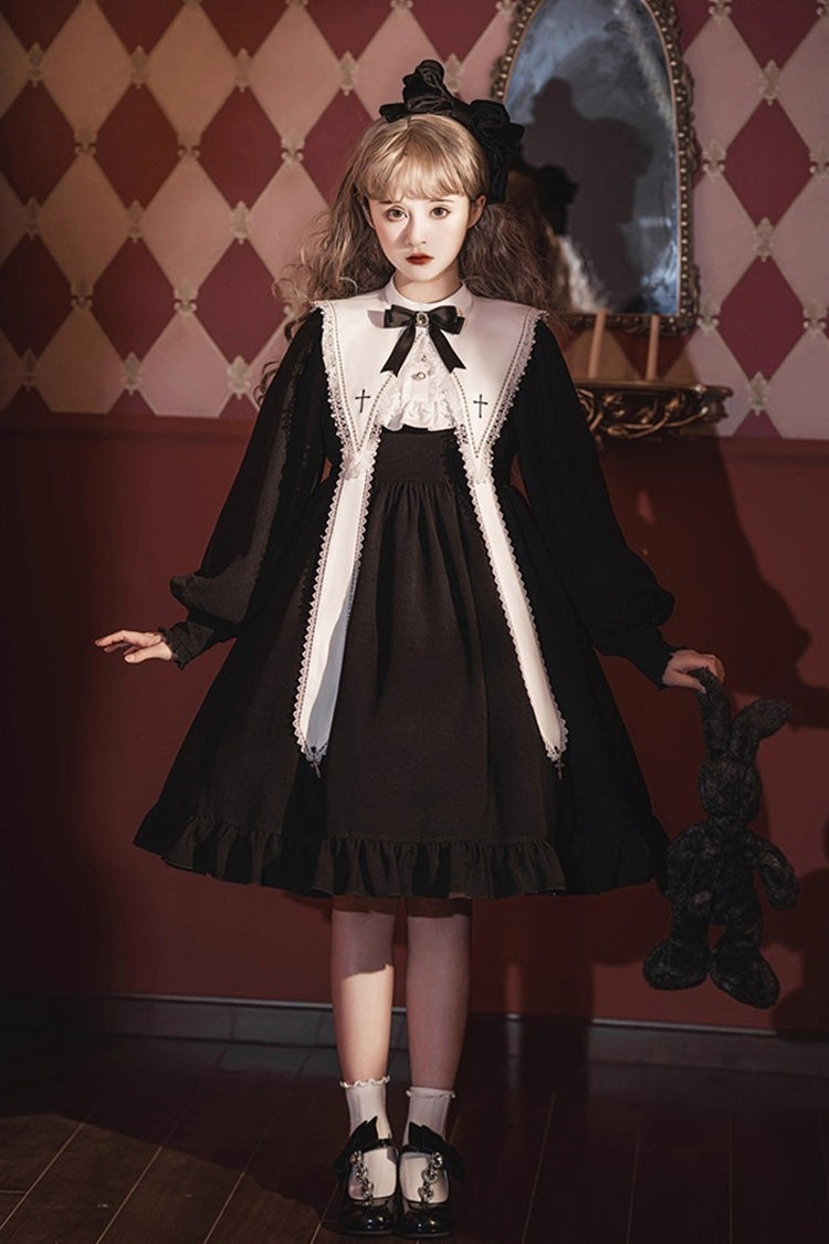 Black Long Sleeves Ruffle Bowknot Classic Gothic Nun Lolita Dress