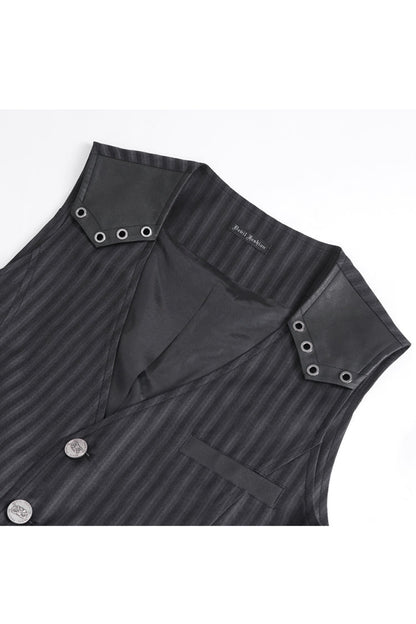 Black Striped V Collar Stitching Slim Gothic Vest