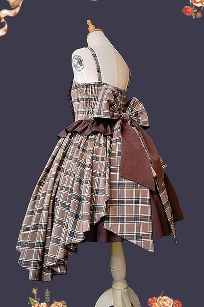 Multi-color Triple-layered Print Bowknot Lace Asymmetric Classic Lolita Dress 5 Colors