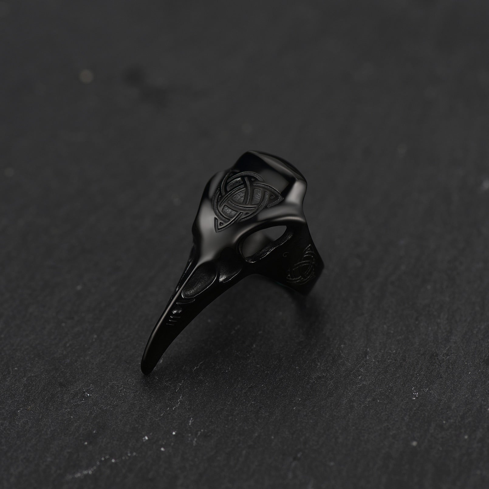 Viking Raven Skull Ring With Celtic Knot for