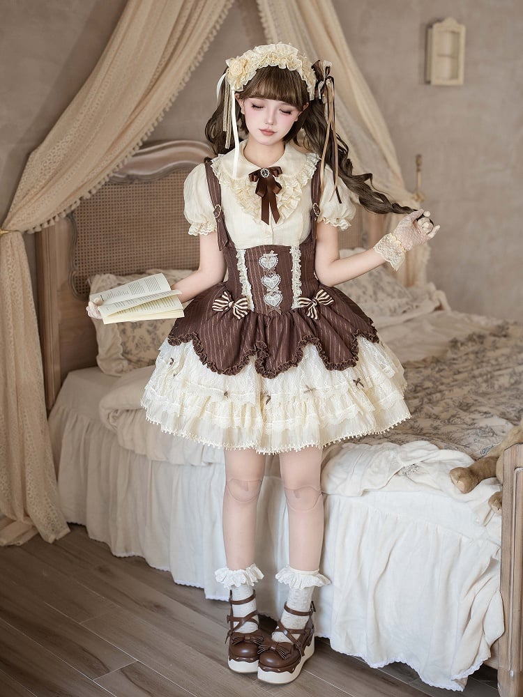[pre-order Deadline: May 8] Classic Lace Ribbon Blouse + Suspender Tiered Dress Full Set + Complete Set
