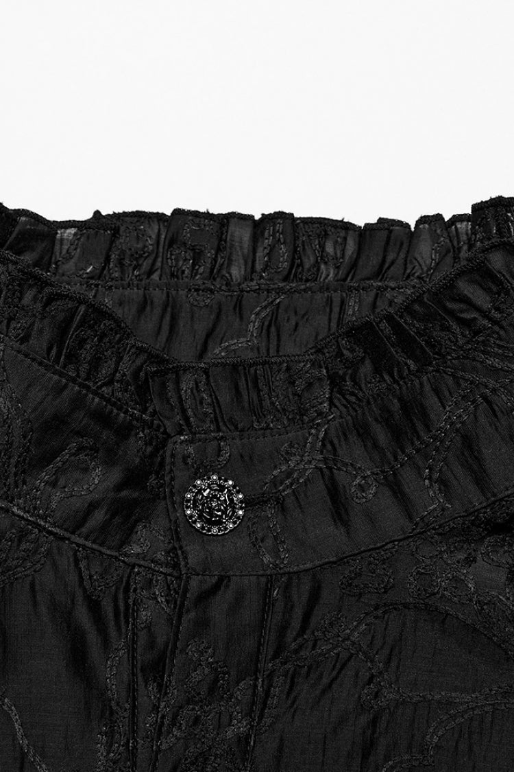 Black Stand Collar Jacquard Embroidery Gothic Blouse