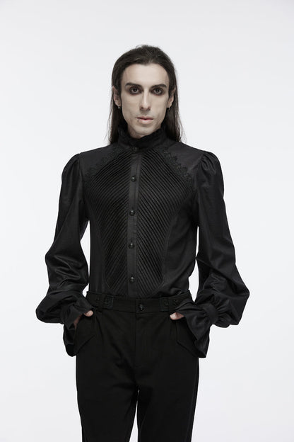 Black Stand Collar Long Puff Sleeves Crochet Gothic Blouse