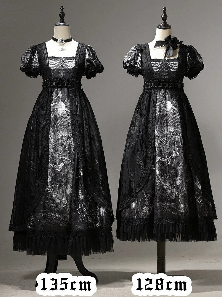 [pre-order Deadline: June 8] Phantom Knight Dark Gothic Square Neck Layered Dress (with Choker & Waist Belt)