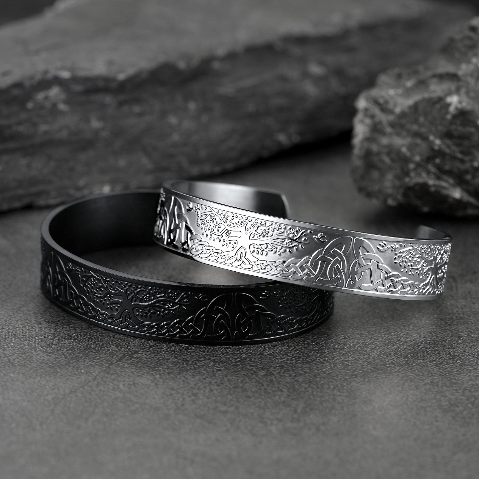Engraved Viking Jewelry Bangle Bracelet With Celtic Tree of Life