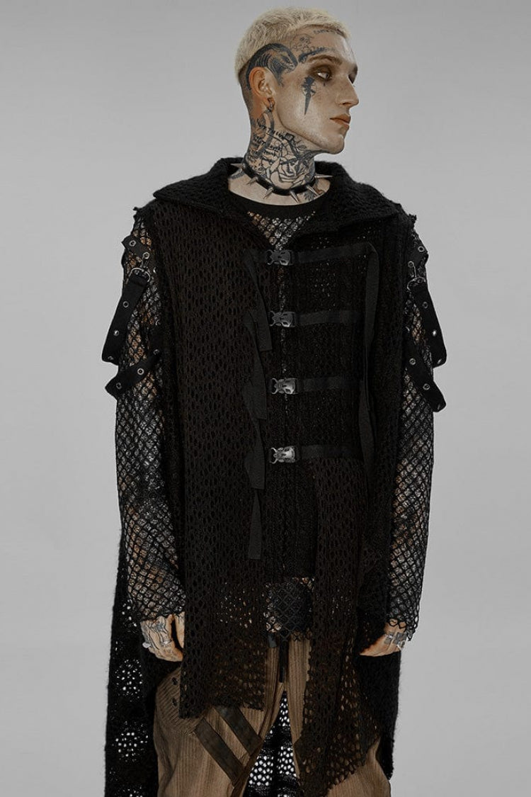 Black Irregular Hem Webbing Buckle Gothic Vest