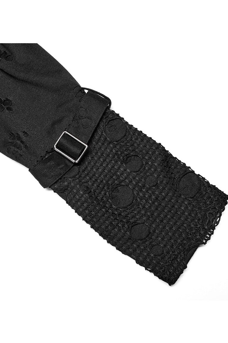 Black Punk Ripped Knit Mesh Surface Splicing Detachable Ring Sleeve Webbing Hooded T-shirt