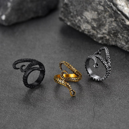 Biker Punk Three Octopus Tentacle Ring for