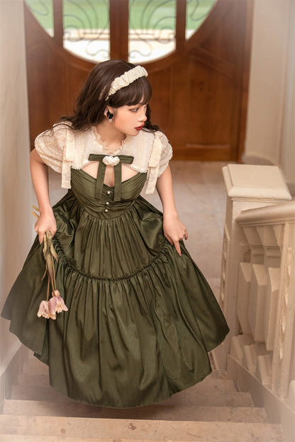 Dark Green Noble Retro Country Poetry Classic Lolita Dress